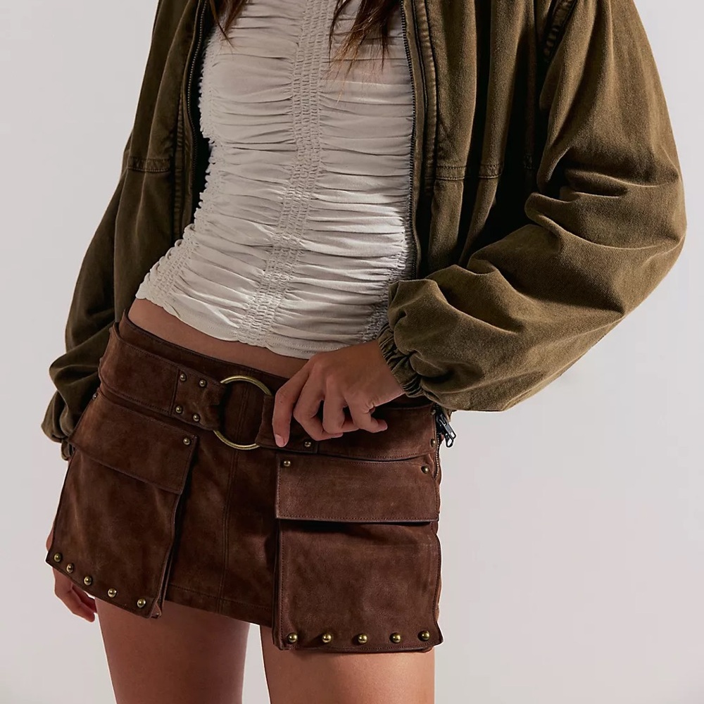 NWT Free People Micro Mini Suede Cargo Skort
